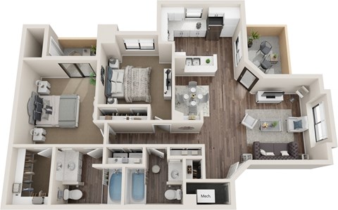 a 3d drawing of a floor plan of a house